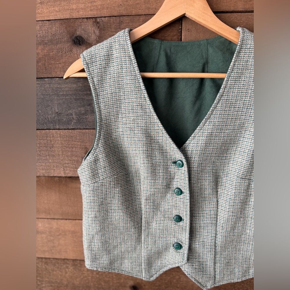Vintage Blazer and Reversible Vest Set Green Textured Weave - Picture 11 of 15